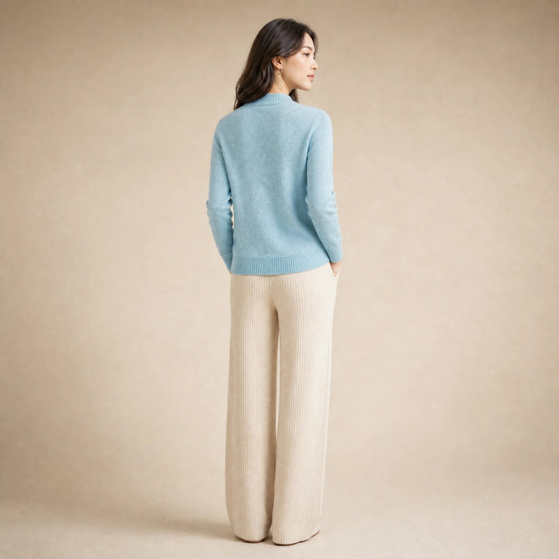 Stella | Women's Cashmere-Feel Sweater, Soft Crewneck Knit in Light Blue, view 2