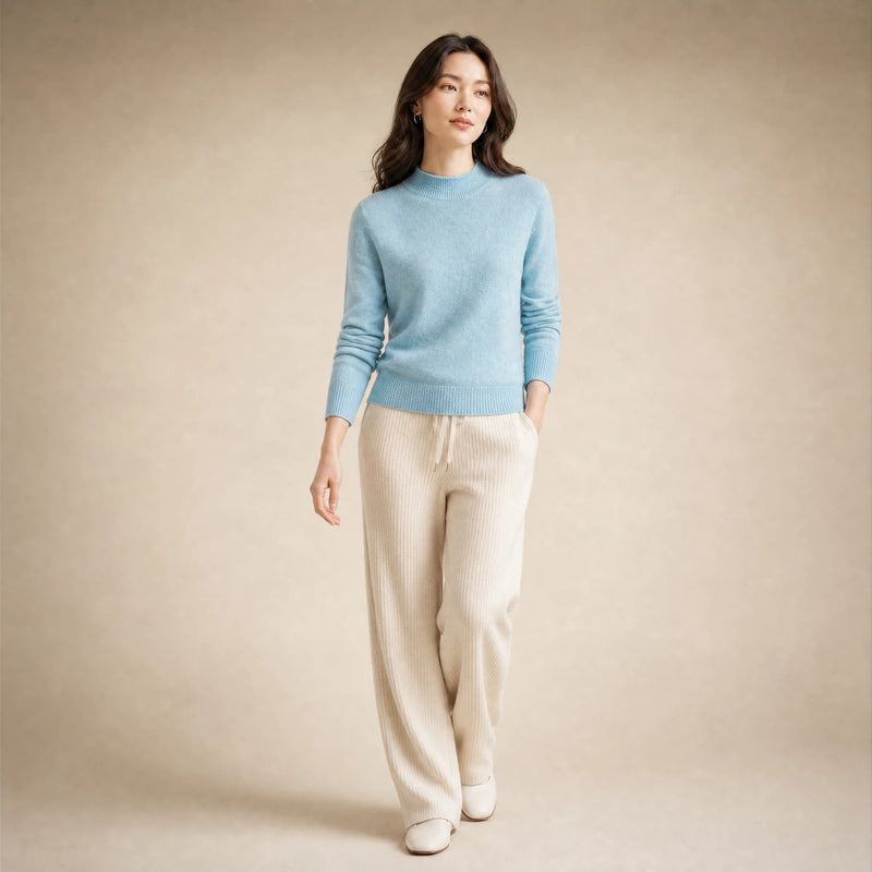 Stella | Women's Cashmere-Feel Sweater, Soft Crewneck Knit in Light Blue, view 3