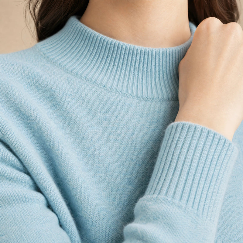 Stella | Women's Cashmere-Feel Sweater, Soft Crewneck Knit in Light Blue, view 4