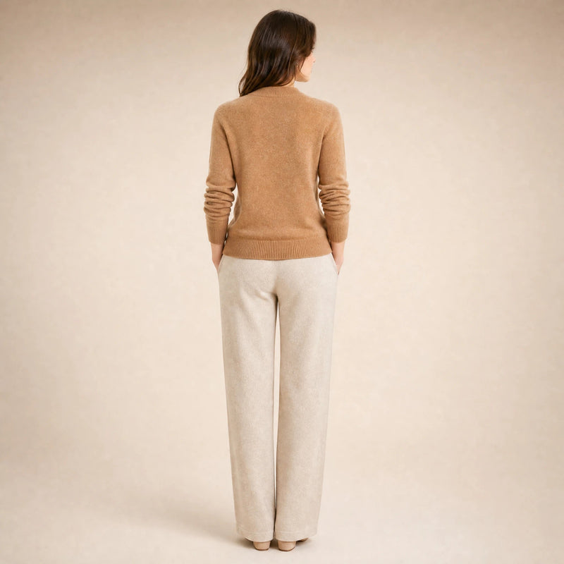 Stella | Women's Cashmere-Feel Sweater, Soft Crewneck Knit in Light Brown, view 2