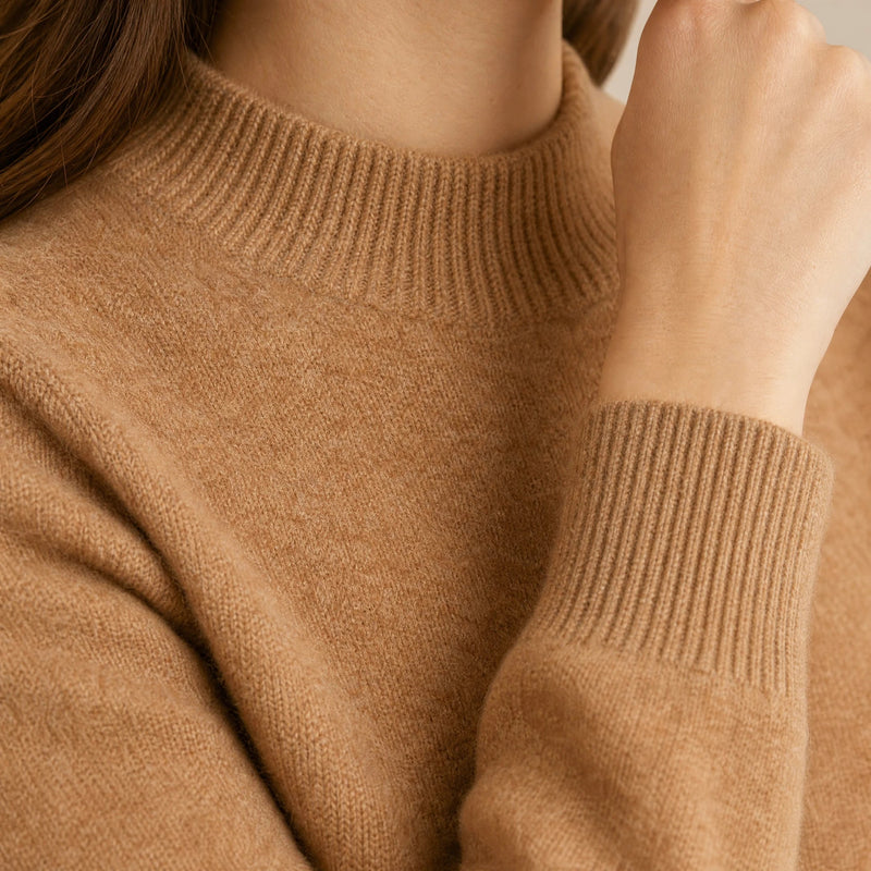 Stella | Women's Cashmere-Feel Sweater, Soft Crewneck Knit in Light Brown, view 4