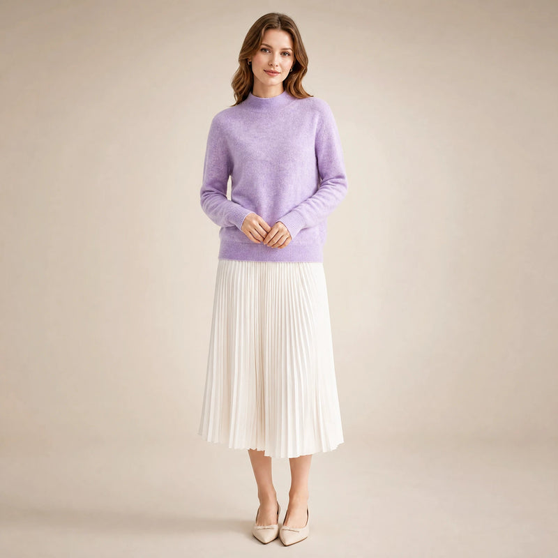 Stella | Women's Cashmere-Feel Sweater, Soft Crewneck Knit in Light Purple, view 1