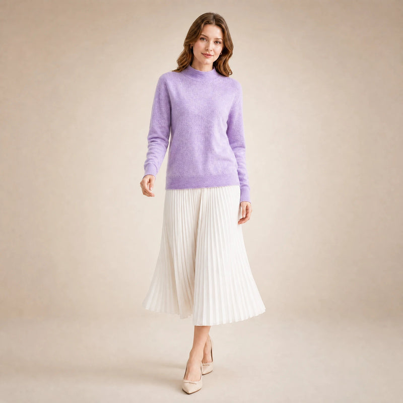 Stella | Women's Cashmere-Feel Sweater, Soft Crewneck Knit in Light Purple, view 3