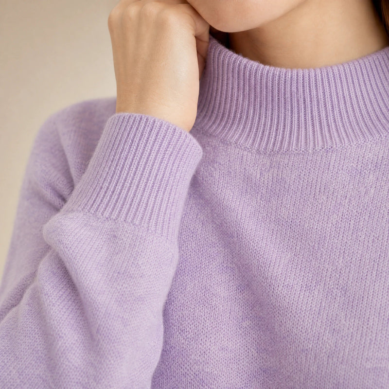 Stella | Women's Cashmere-Feel Sweater, Soft Crewneck Knit in Light Purple, view 4