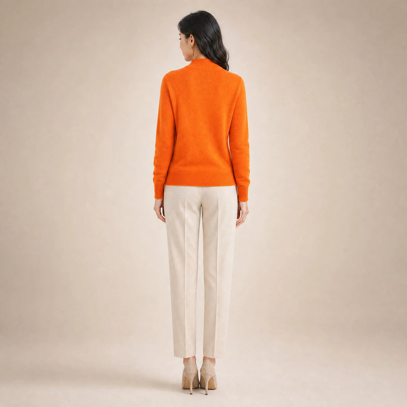 Stella | Women's Cashmere-Feel Sweater, Soft Crewneck Knit in Orange, view 2
