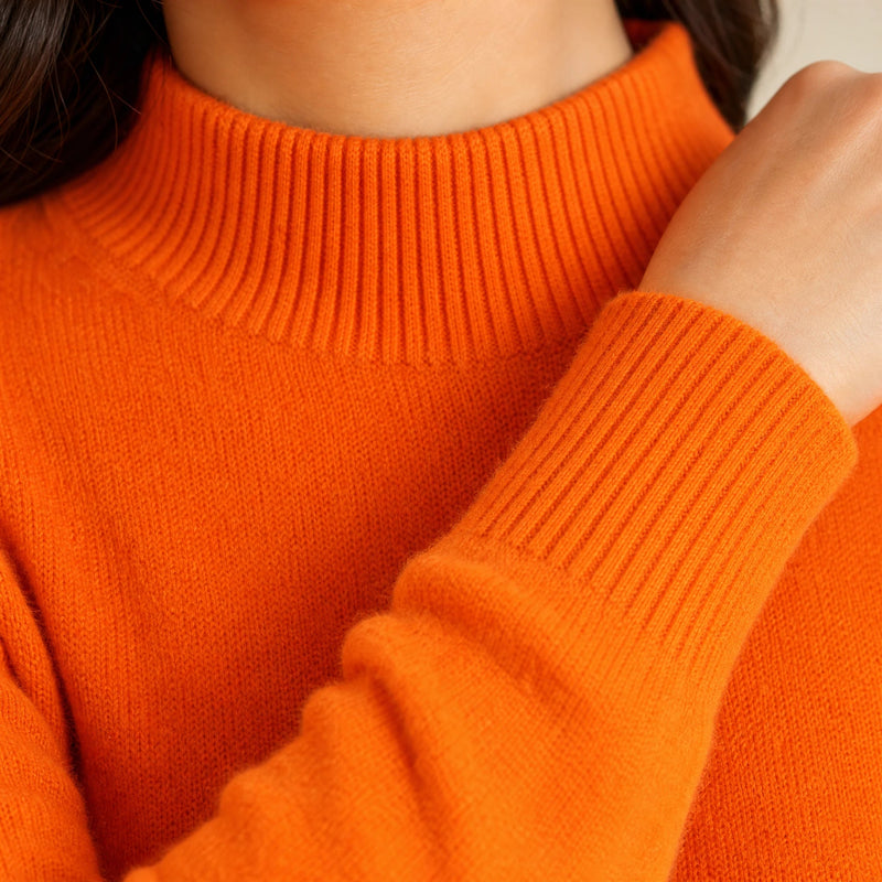 Stella | Women's Cashmere-Feel Sweater, Soft Crewneck Knit in Orange, view 4