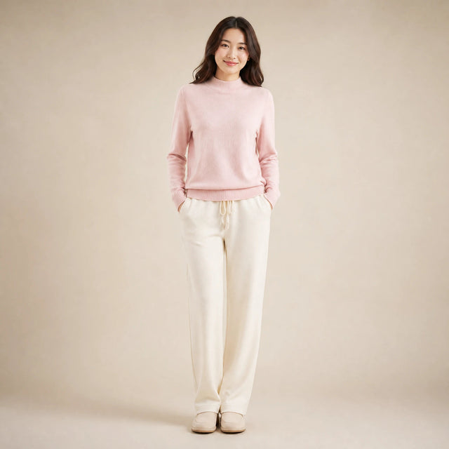 Stella | Women's Cashmere-Feel Sweater, Soft Crewneck Knit in Pink, view 1