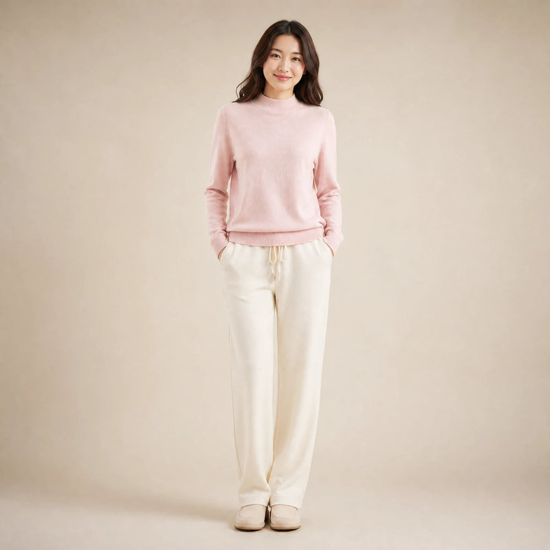 Stella | Women's Cashmere-Feel Sweater, Soft Crewneck Knit in Pink, view 1