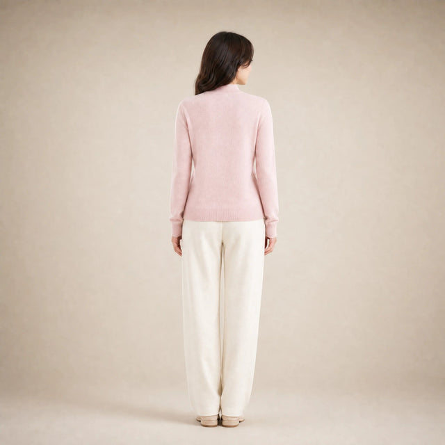 Stella | Women's Cashmere-Feel Sweater, Soft Crewneck Knit in Pink, view 2