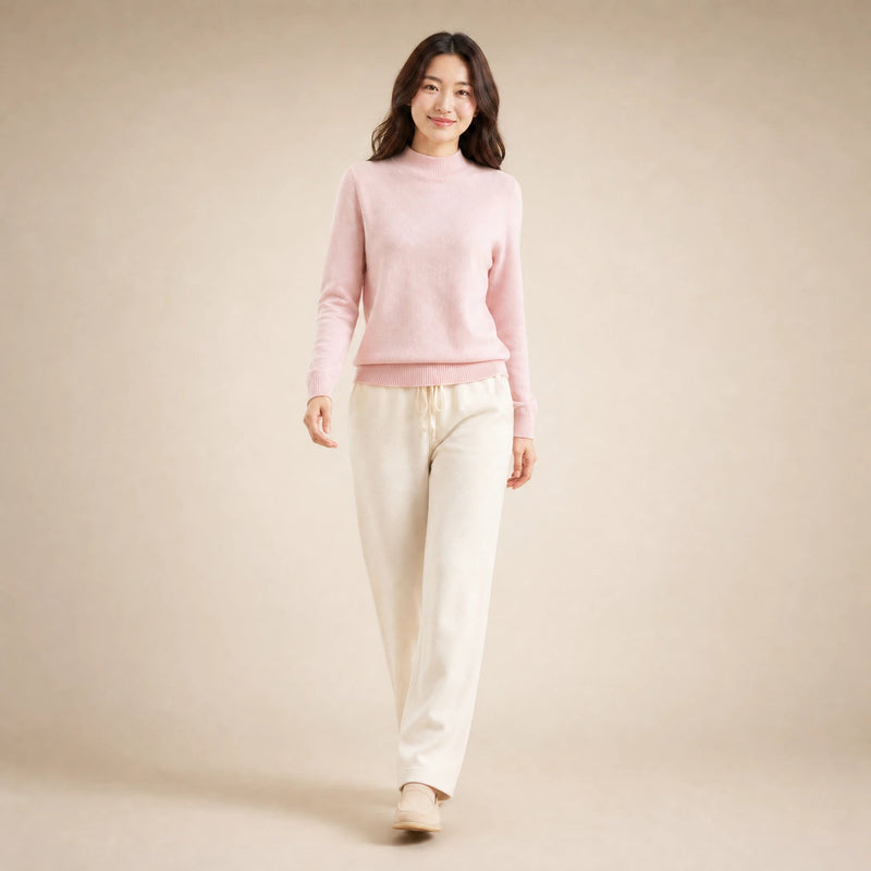 Stella | Women's Cashmere-Feel Sweater, Soft Crewneck Knit in Pink, view 3