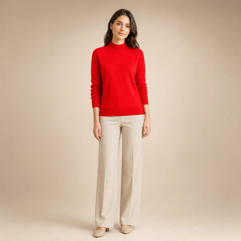 Stella | Women's Cashmere-Feel Sweater, Soft Crewneck Knit in Red, view 1