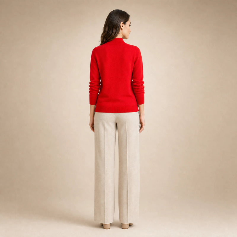 Stella | Women's Cashmere-Feel Sweater, Soft Crewneck Knit in Red, view 2