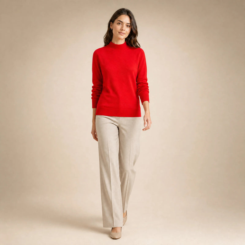 Stella | Women's Cashmere-Feel Sweater, Soft Crewneck Knit in Red, view 3