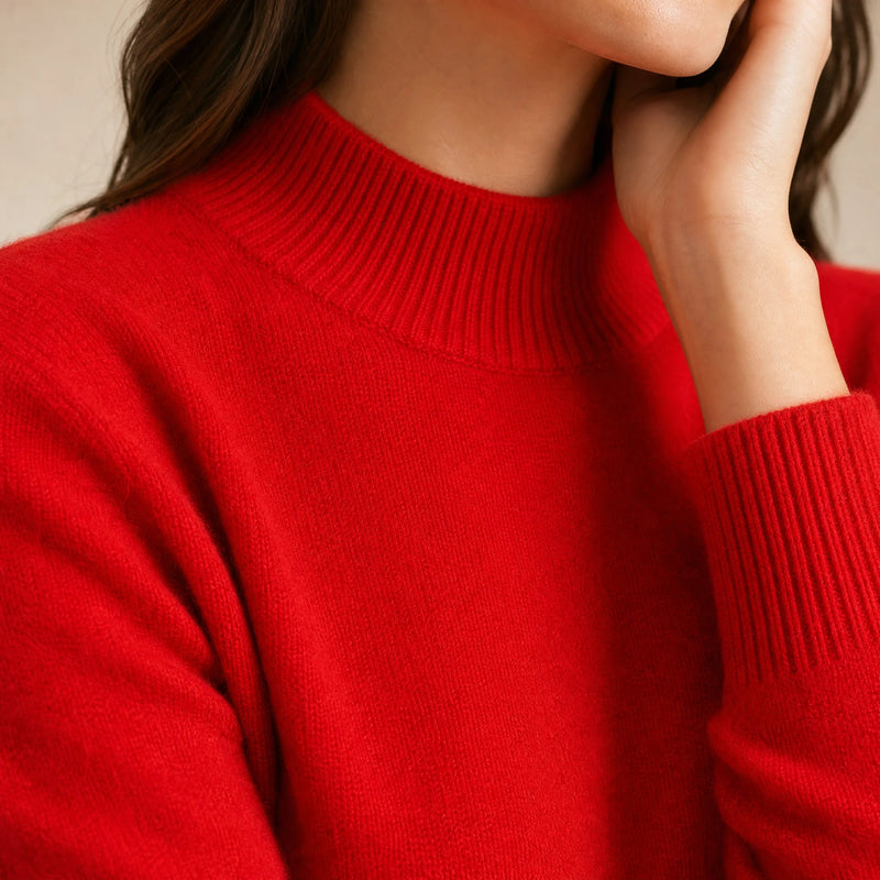 Stella | Women's Cashmere-Feel Sweater, Soft Crewneck Knit in Red, view 4
