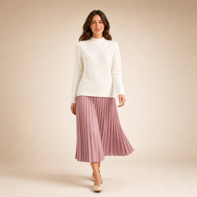 Stella | Women's Cashmere-Feel Sweater, Soft Crewneck Knit in White, view 3