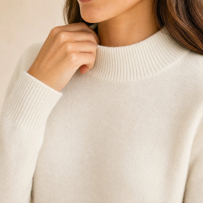 Stella | Women's Cashmere-Feel Sweater, Soft Crewneck Knit in White, view 4