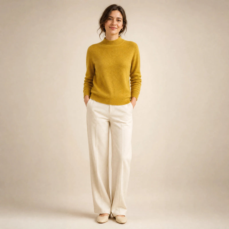 Stella | Women's Cashmere-Feel Sweater, Soft Crewneck Knit in Yellow, view 1
