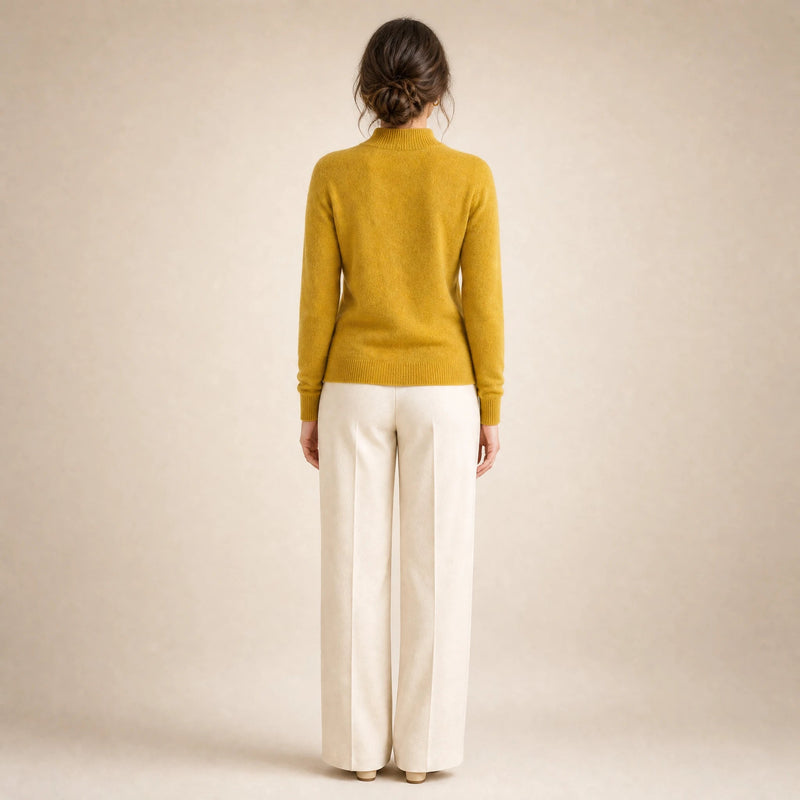 Stella | Women's Cashmere-Feel Sweater, Soft Crewneck Knit in Yellow, view 2