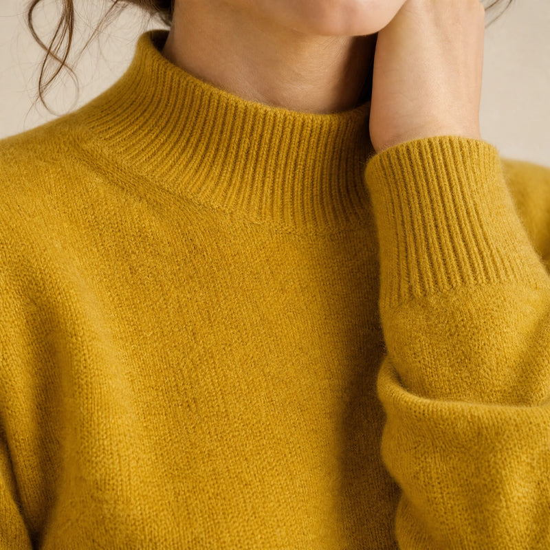 Stella | Women's Cashmere-Feel Sweater, Soft Crewneck Knit in Yellow, view 4