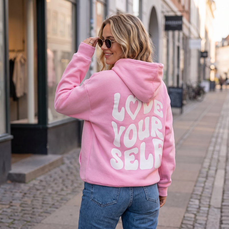 Sylvie | Hættetrøje med Rygprint i Rosa, bagfra