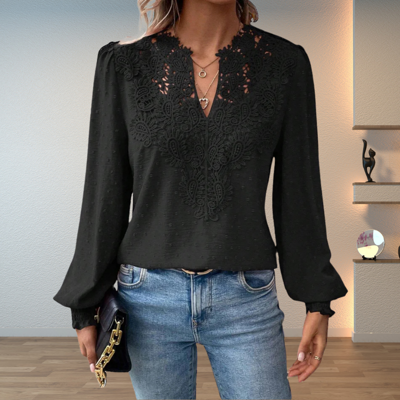 Vera | Blondepanel Bluse i Sort, forfra