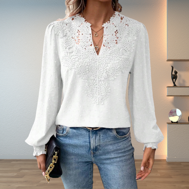Vera | Blondepanel Bluse i Hvid, forfra
