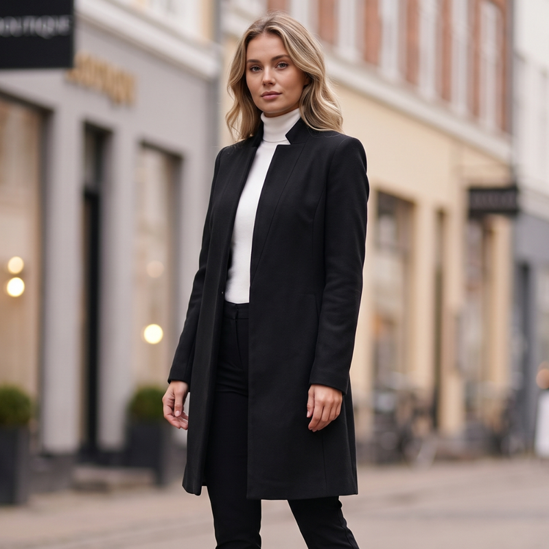 Vera | Åben skræddersyet frakke i Sort, forfra