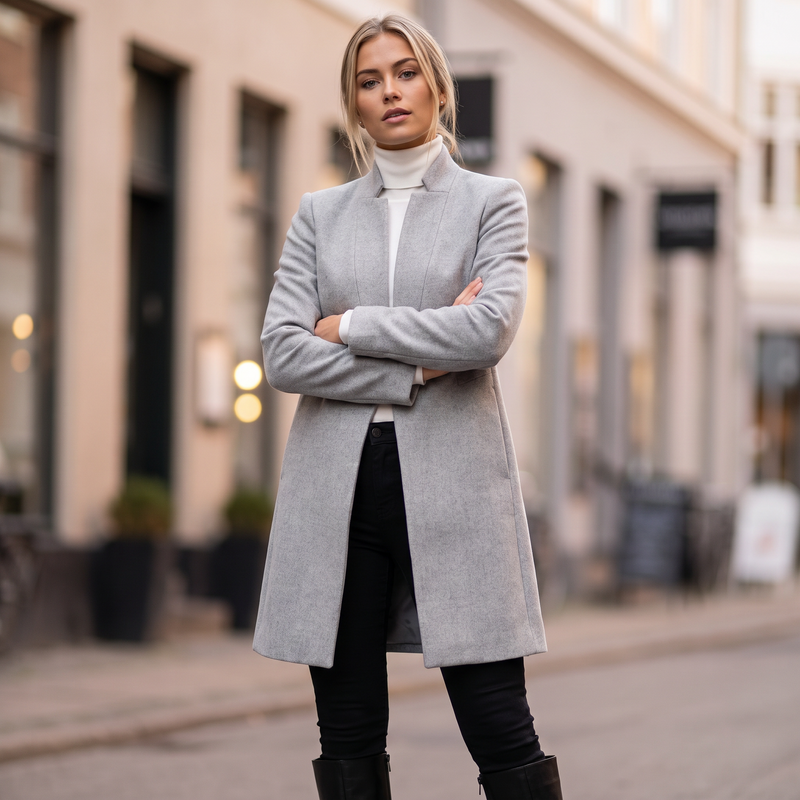 Vera | Åben skræddersyet frakke i Grå, forfra