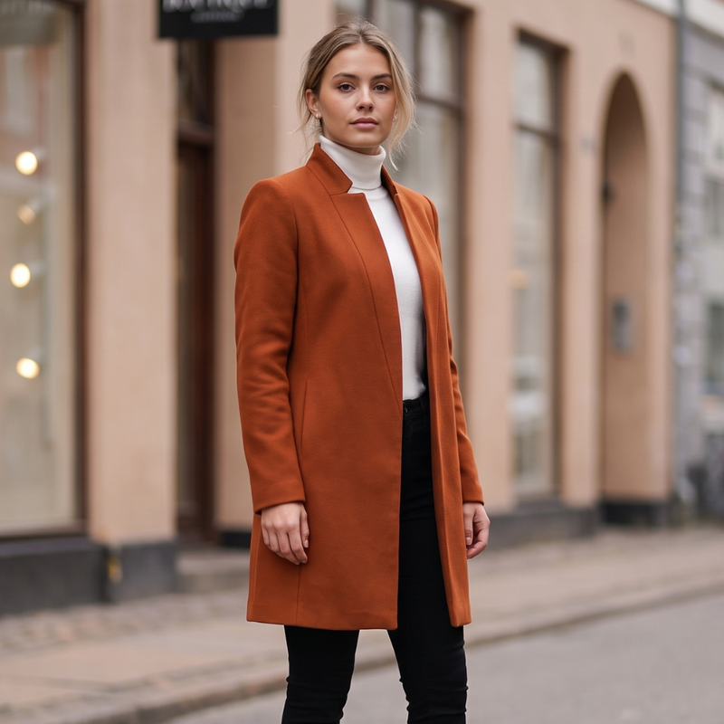 Vera | Åben skræddersyet frakke i Orange, forfra