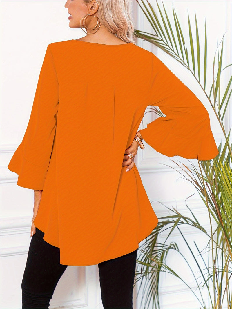 Vibeke | Bluse med flæseærmer i Orange, bagfra
