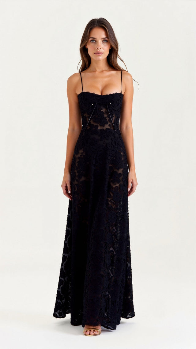 Hvide Blonde Kjoler Dame Bustier Maxikjole i Sort, produktbillede