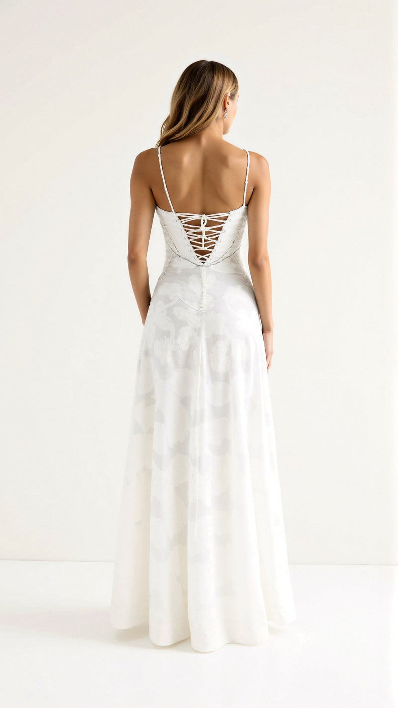 Victoria | Blonde Maxikjole med Bustier, nærbillede