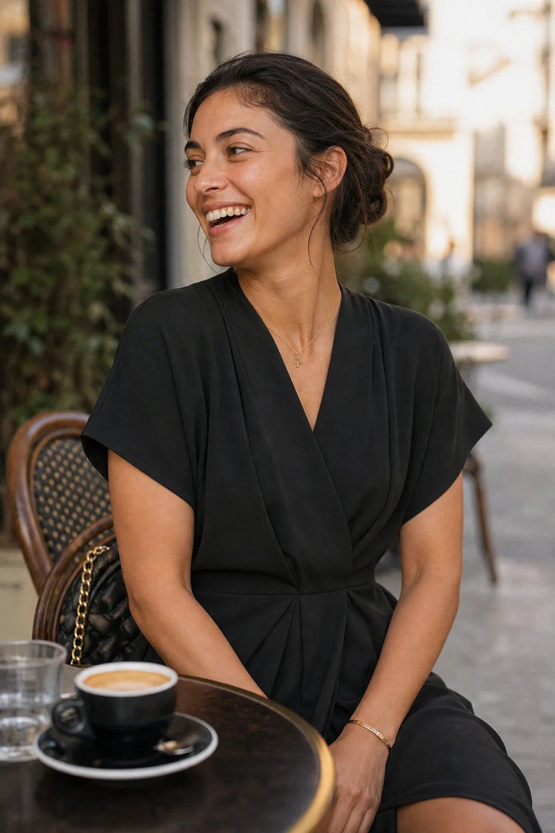 Victoria | Wrapkjole med V-hals i Sort, cafescene