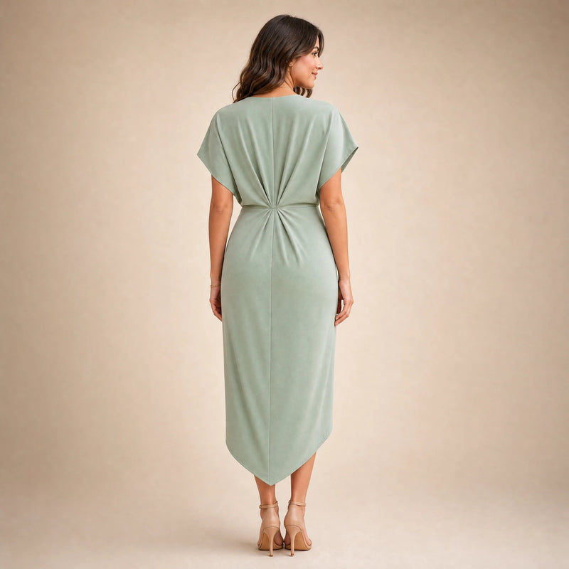 Victoria | Women's Wrap Midi Dress with V-Neck in Light Green, view 2