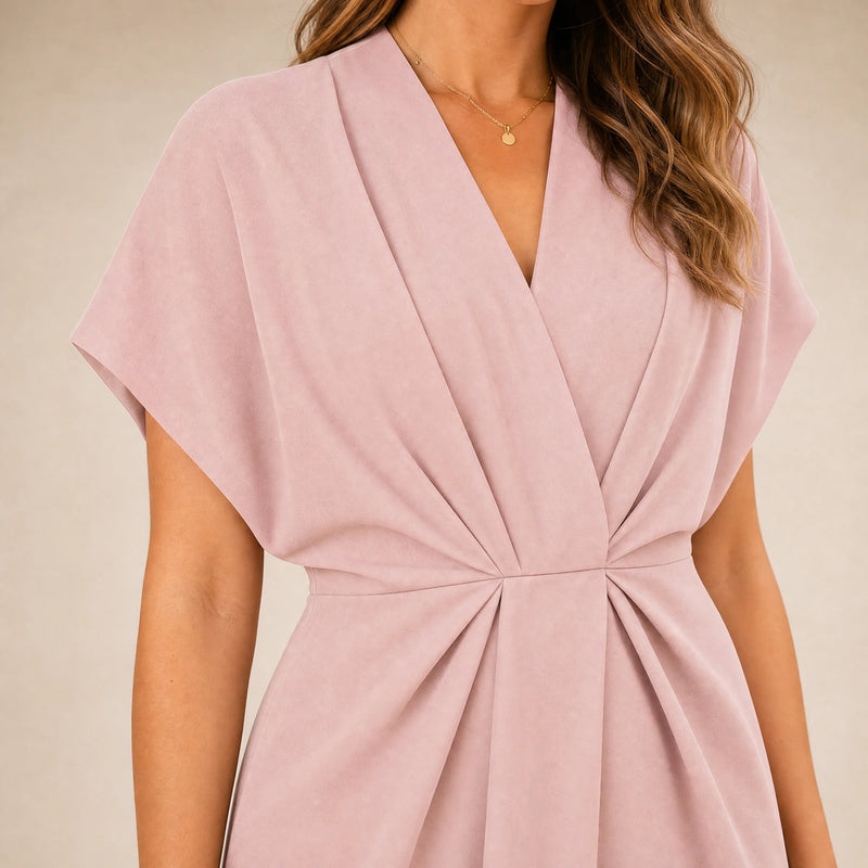 Victoria | Women's Wrap Midi Dress with V-Neck in Pink, view 4