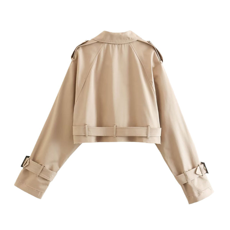 Vilde | Cropped trenchjakke med bælte i Beige, flat lay
