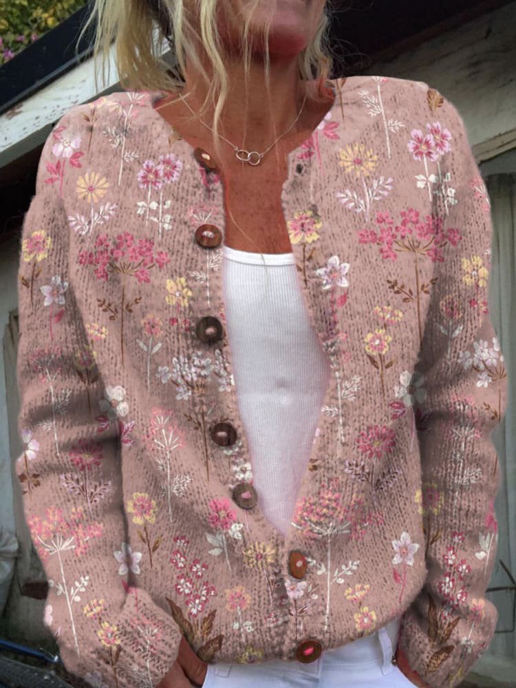 Viveca | Blomsterprint Cardigan i Rosa, forfra