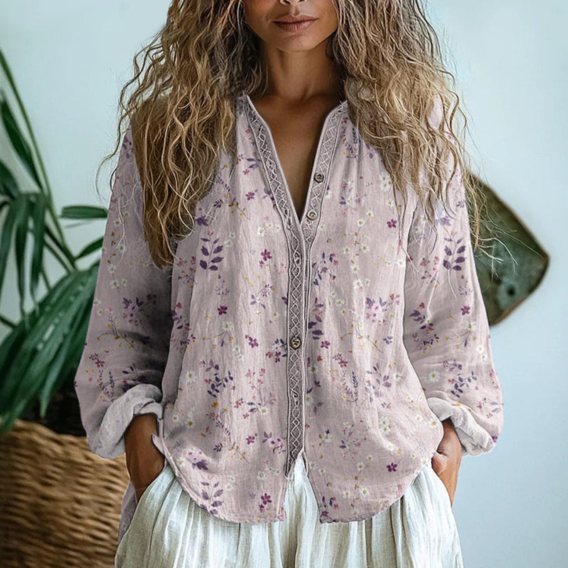 Wena | Skjortebluse i hør-look i Lys Rosa, forfra