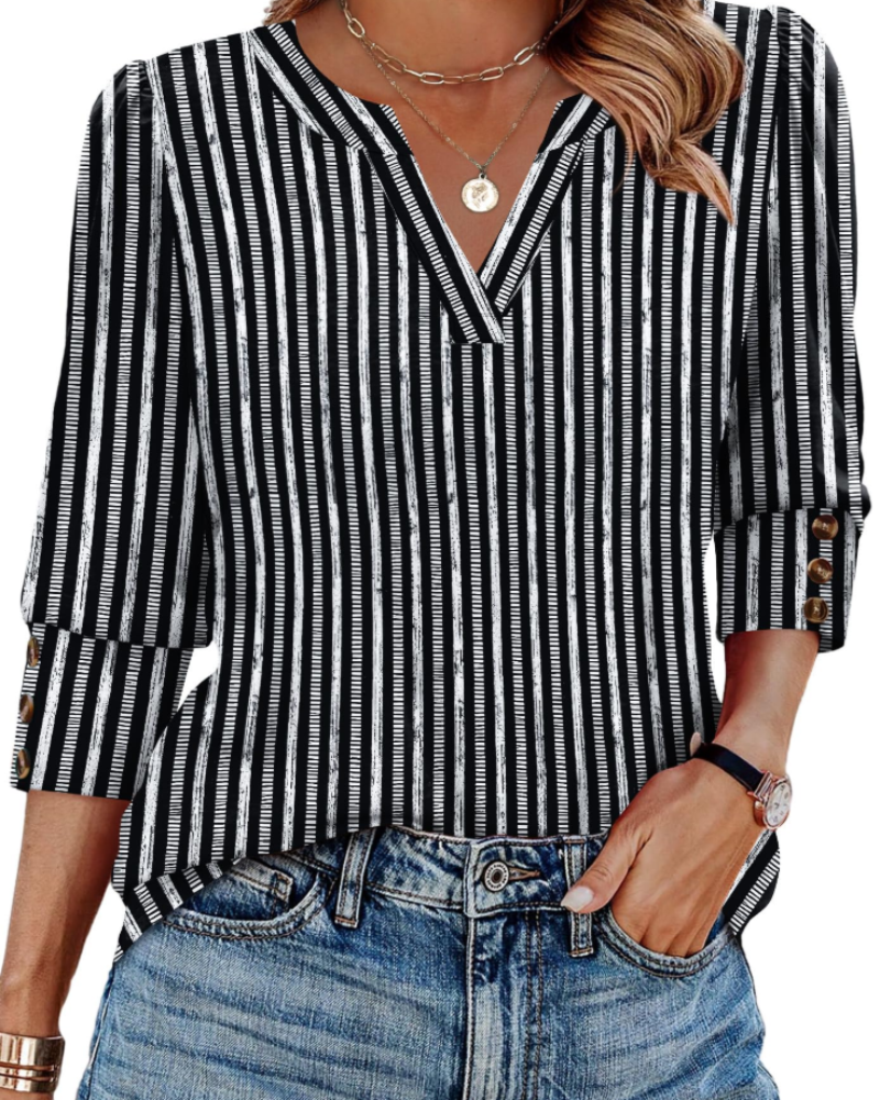 Zeline | Bluse med V-hals og 3/4 ærmer, styling 2