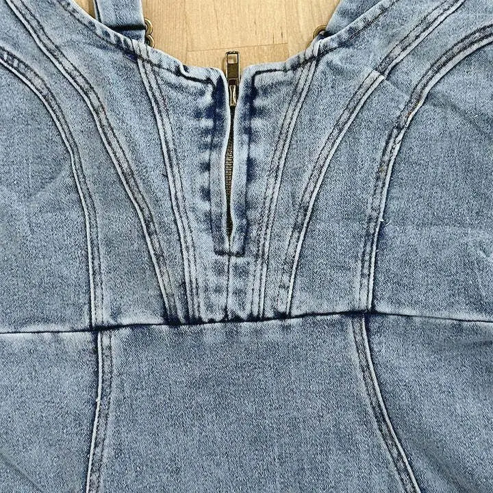 Zoe | Bodycon-kjole i denim-look i Blå, nærbillede af liv