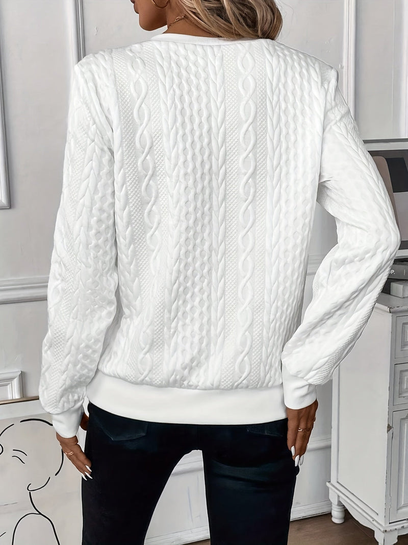 Zoey | Kabelstrikket sweater med lynlås i Hvid, bagfra