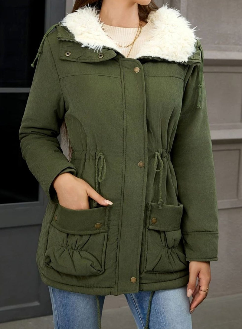 Lined Winter Parka for Women with Teddy Collar and Drawstring Waist, product image