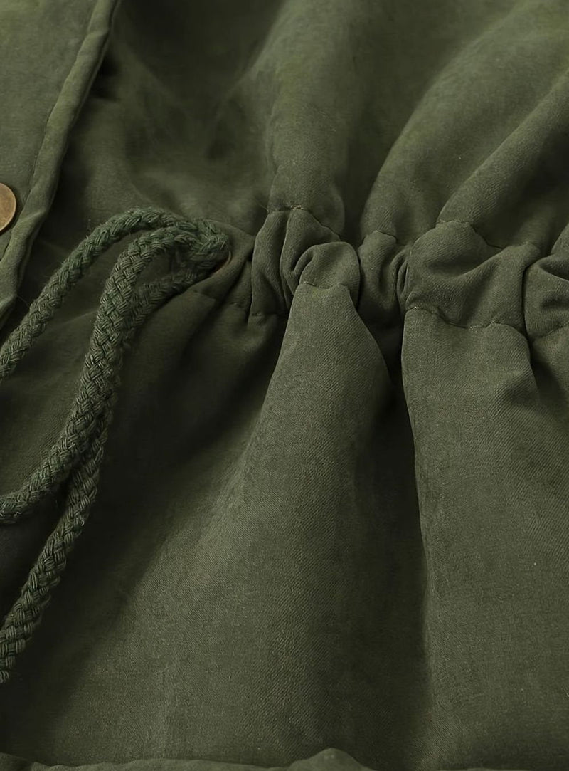 Lined Winter Parka for Women with Teddy Collar and Drawstring Waist, studio side view 2