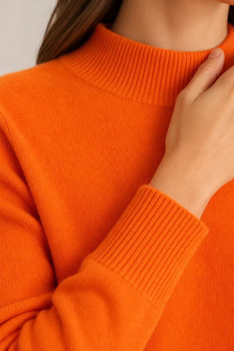 Sofaine Stella cashmere-blend sweater in Orange, knit collar and cuff detail