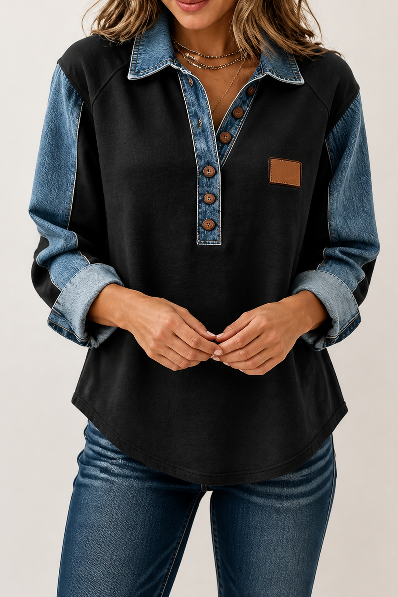 Gro | Bluse med struktur i Sort, forfra