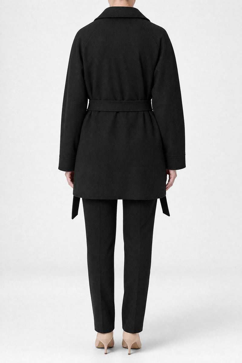 Sofaine Suzanne women's soft woven fabric jacket in Black, back view studio shot
