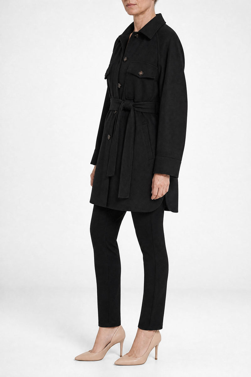 Sofaine Suzanne women's soft woven fabric jacket in Black, side view studio shot