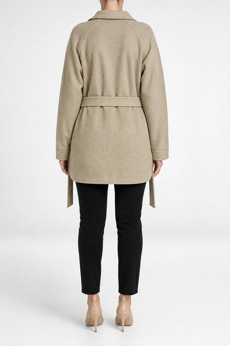 Sofaine Suzanne women's soft woven fabric jacket in Khaki, back view studio shot