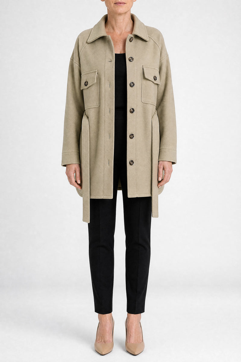 Sofaine Suzanne women's soft woven fabric jacket in Khaki, front view studio shot