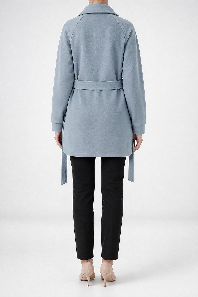Sofaine Suzanne women's soft woven fabric jacket in Light blue, back view studio shot